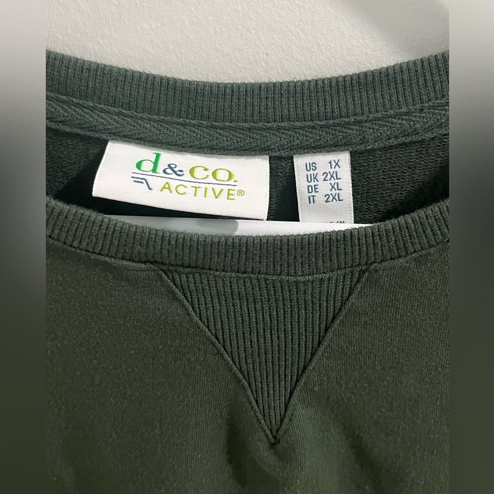 D & co active Relaxed Long Sleeve Crewneck Top in Green, size 1X - Picture 2 of 6
